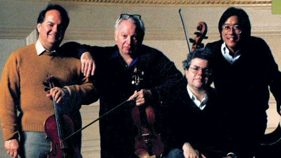 Isaac Stern, Jaime Laredo, YoYo Ma, and Emanuel Ax rehearse and play